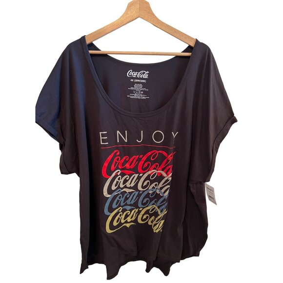 Coca-Cola Enjoy Graphic Tee Black Women's Size 4X Short Sleeve Gray Soda Tee - Picture 1 of 5